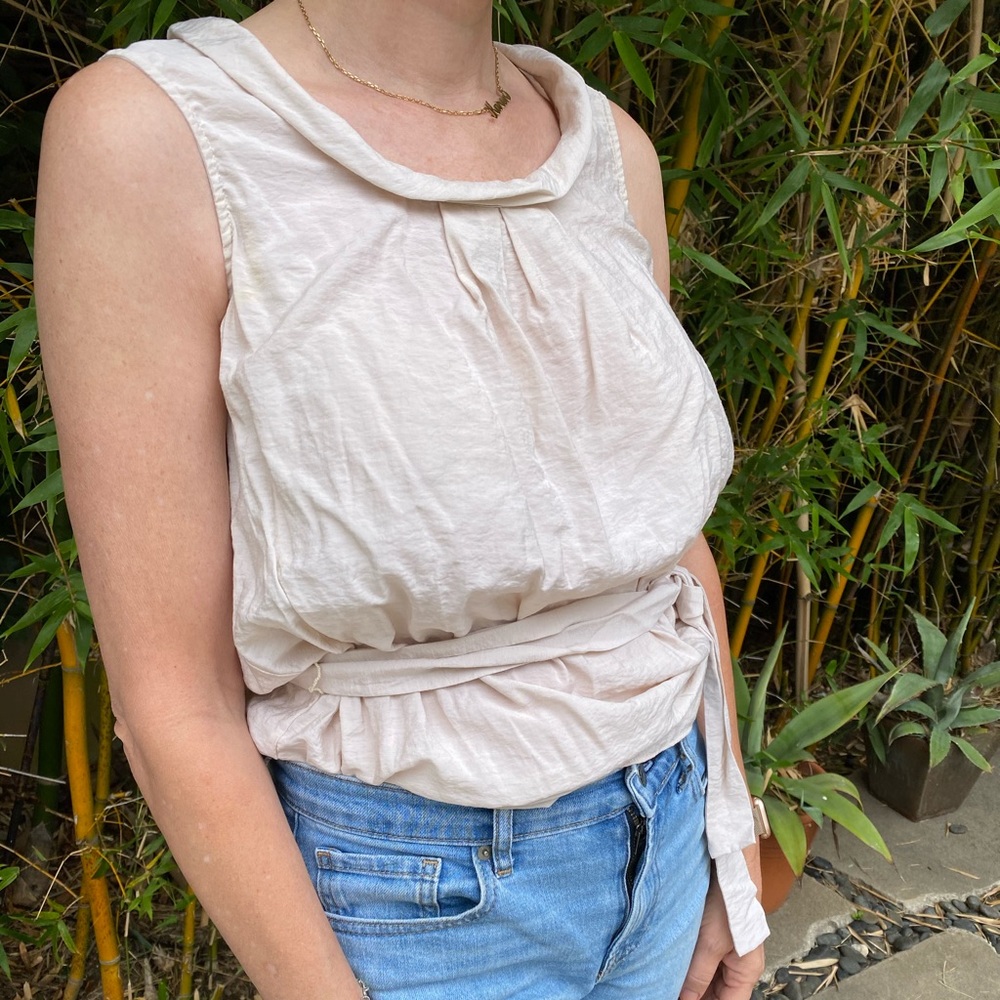 Cream Calvin Klein Belted Blouse Sz-XS